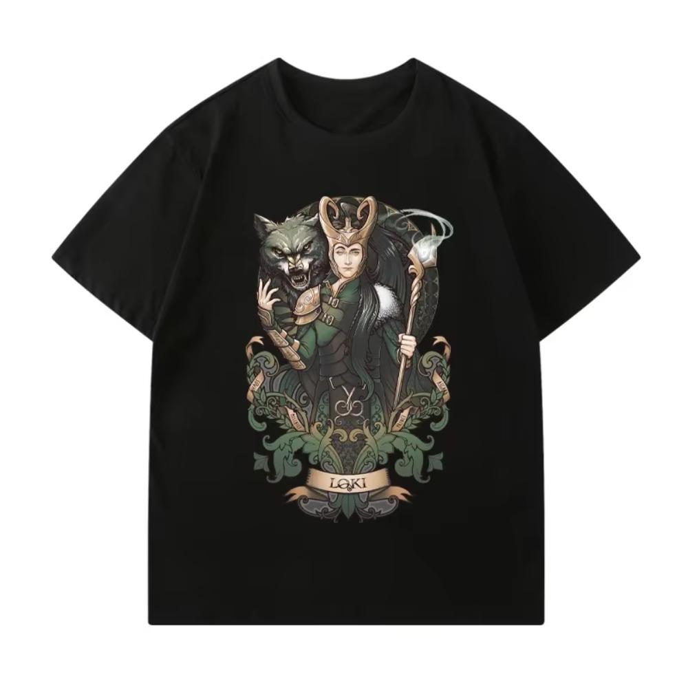 

Футболка для мужчин Локи Иллюстрированные принты Топ 100% хлопок Летняя футболка Мужчина Интернет-знаменитость Мужская футболка Лето Мужчины Женщины XXXXXL чёрный