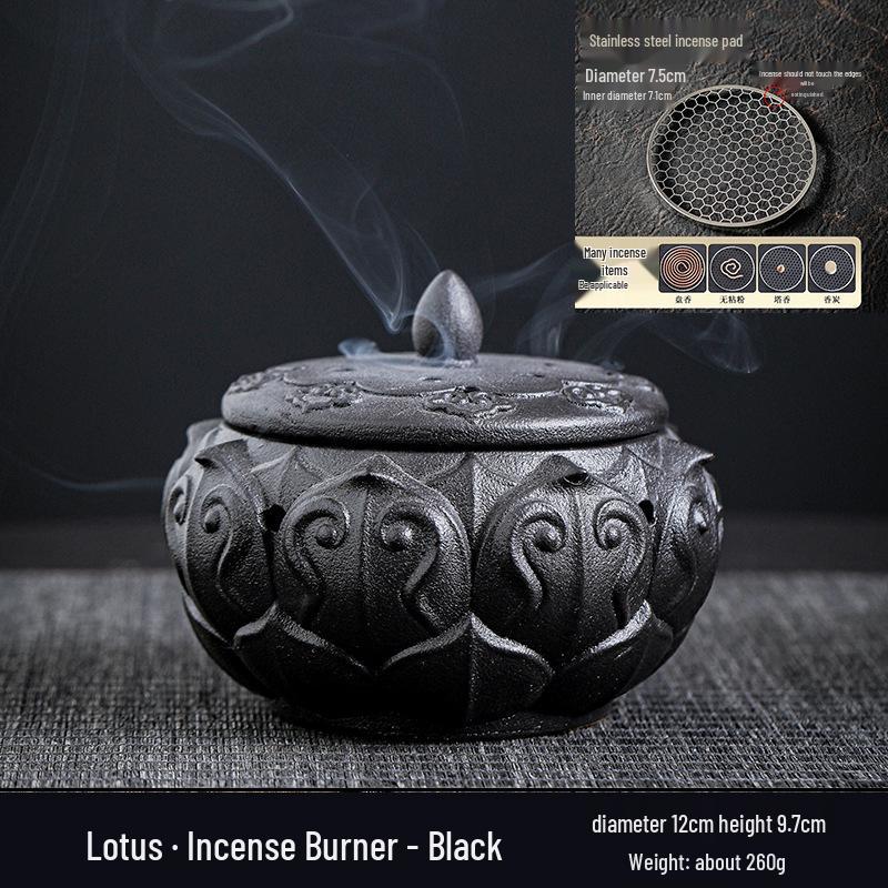 Zen Pagoda Ceramic Incense Burner - Aromatherapy Ornament for Office or Home, Black Pottery Holder for Sandalwood Incense.