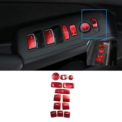 13Pcs Red Window Glass Lift Switch Button Cover Sticker For Honda Civic 11Th Gen