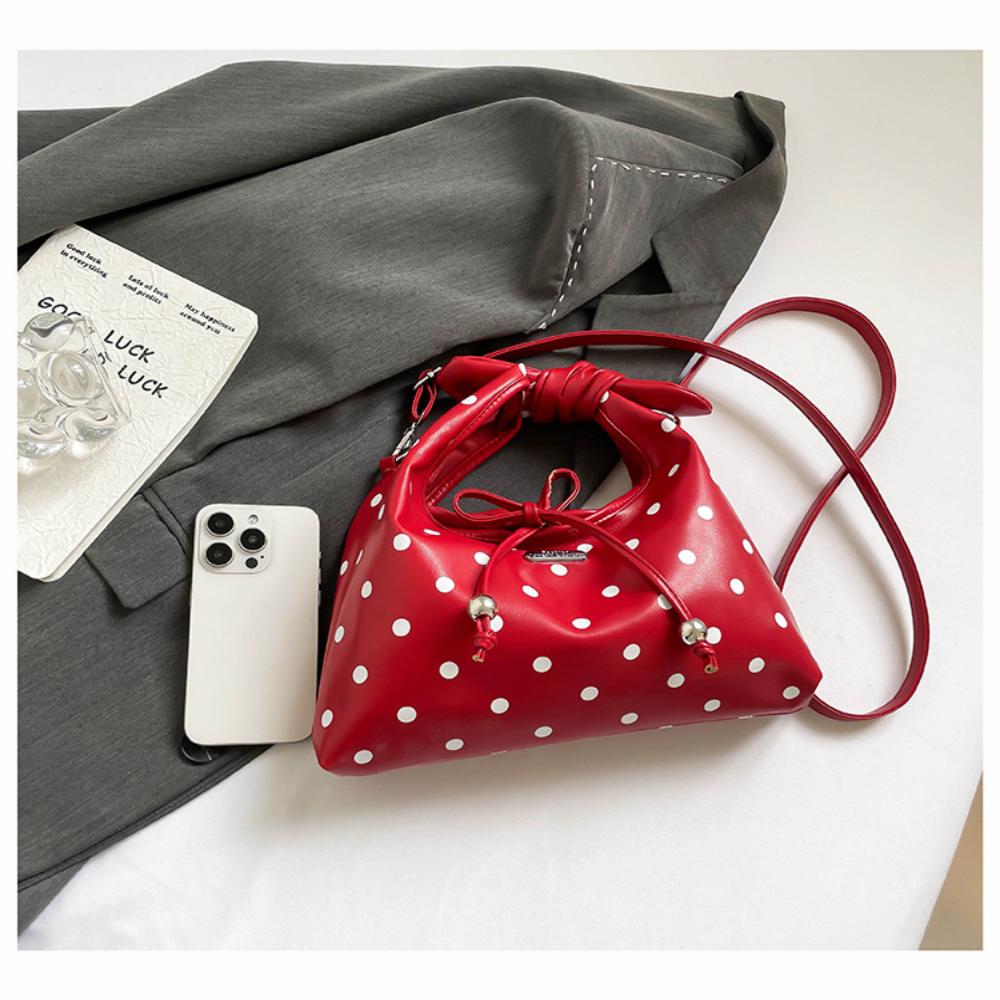 Women'S Versatile Bag Retro Leather Shoulder Bag Bow Tie Crossbody Bag Niche Polka Dot Handbag For Everyday Casual Gatherings
