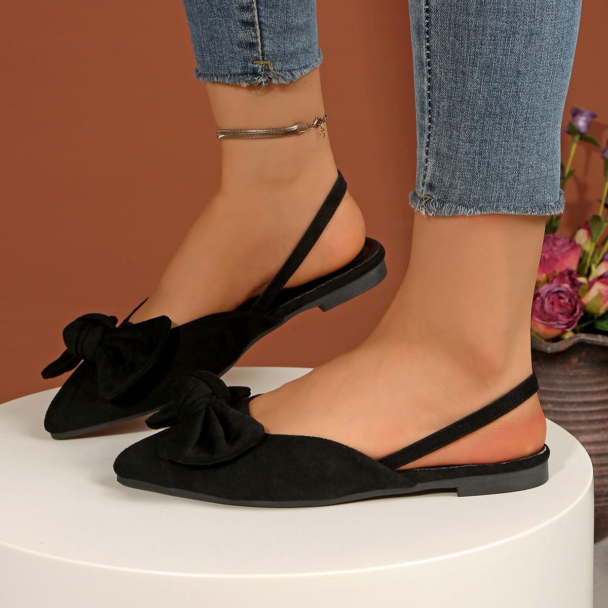 

2025 New Ladies Shoes Closed Toe Women s Sandals Fashion Daily Summer Plus Size Butterfly-knot Slingbacks Flat Sandals 35 чёрный