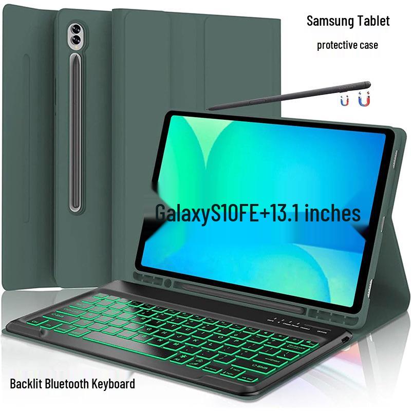 Compatible Samsung S10 FE+ Backlit Bluetooth Keyboard Protective Case, 13.1 Inch Galaxy Leather Case with Mouse