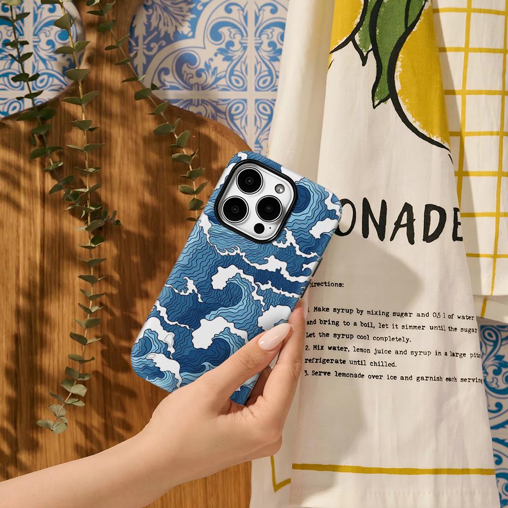 Blue Ocean Wave Phone Case for IPhone 17AIR 16E 16 15 14 13 12 11 17 Pro Max Plus Double-layer Back Cover