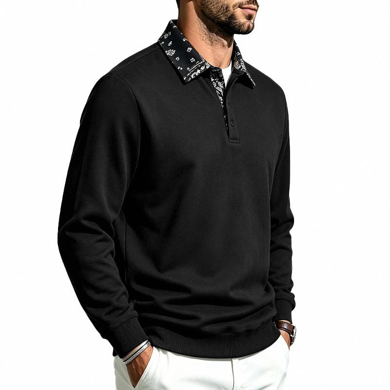 Men Patchwork Collar Sweatshirt Long Sleeve Button Pullover Tops Autumn Winter Casual Loose Fit Men's Sweatshirts Daily Male Clothing