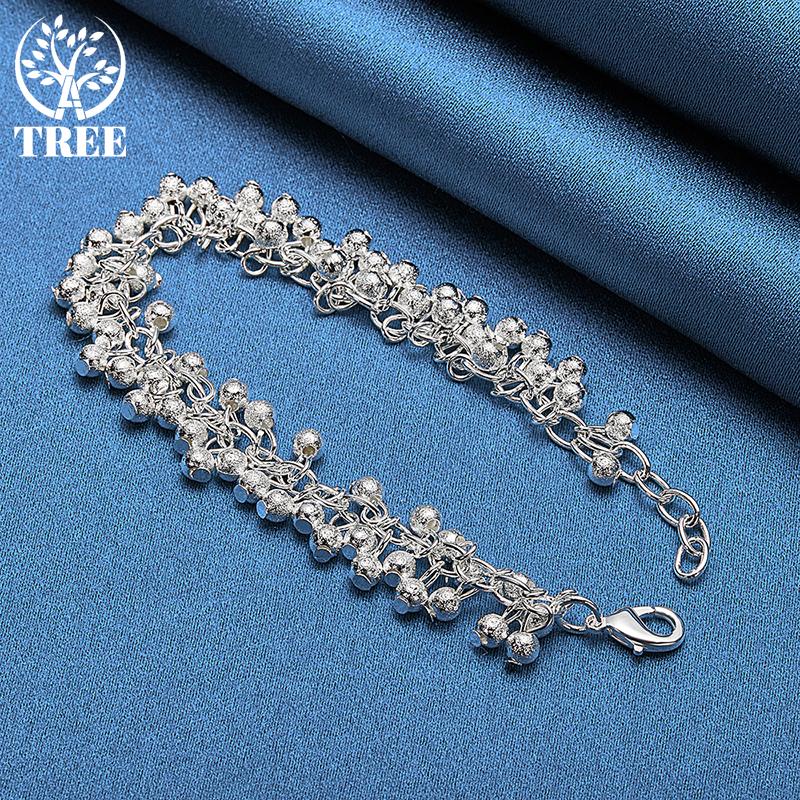 925 Sterling Silver Frosted Matte Grape Beads Chain Bracelet Jewelry