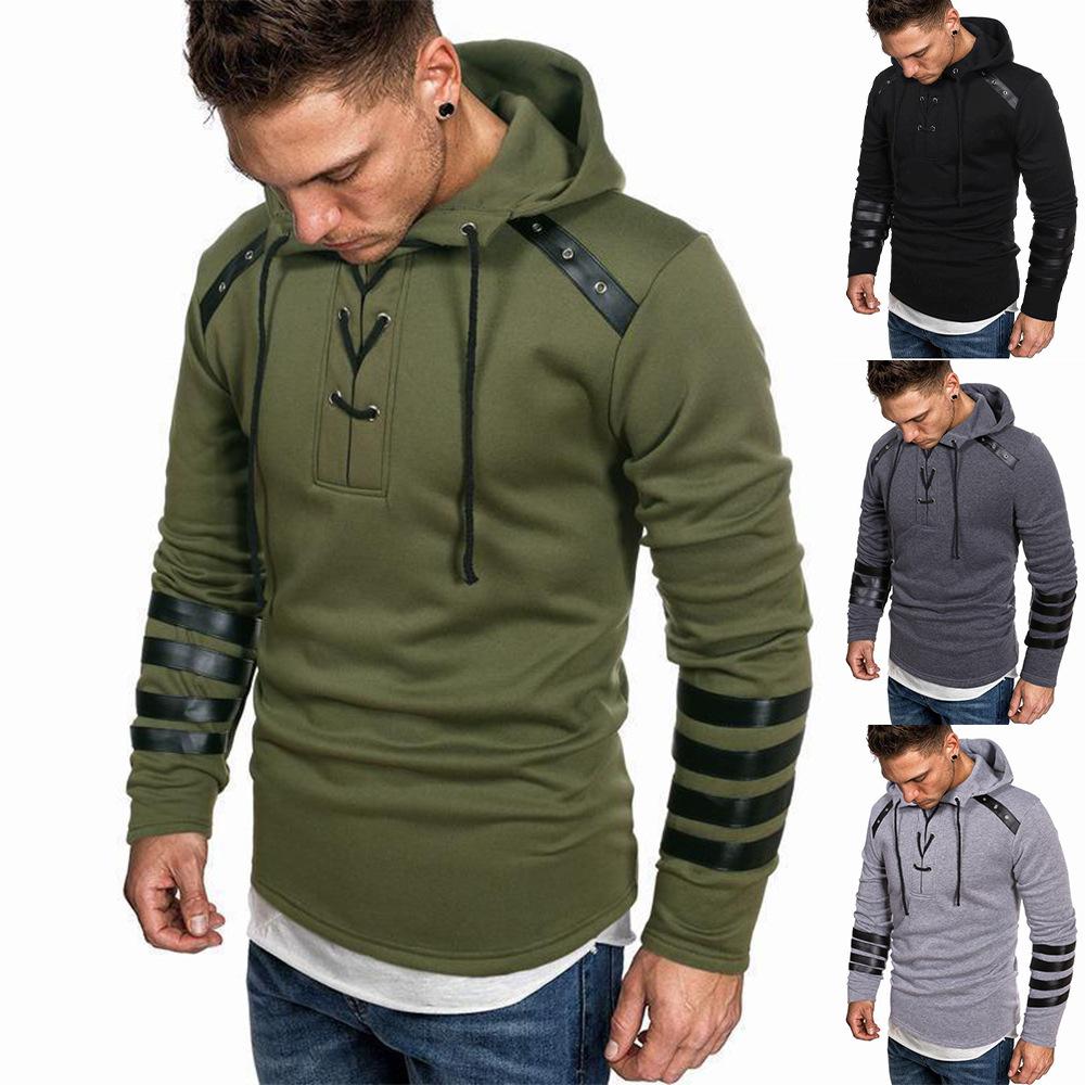 Autumn Winter Hooded Men's Leather Casual Personality Fashion Sweater Splicing Jacket Moisture Wicking Comfortable Fit Skin-friendly Breathable Tops
