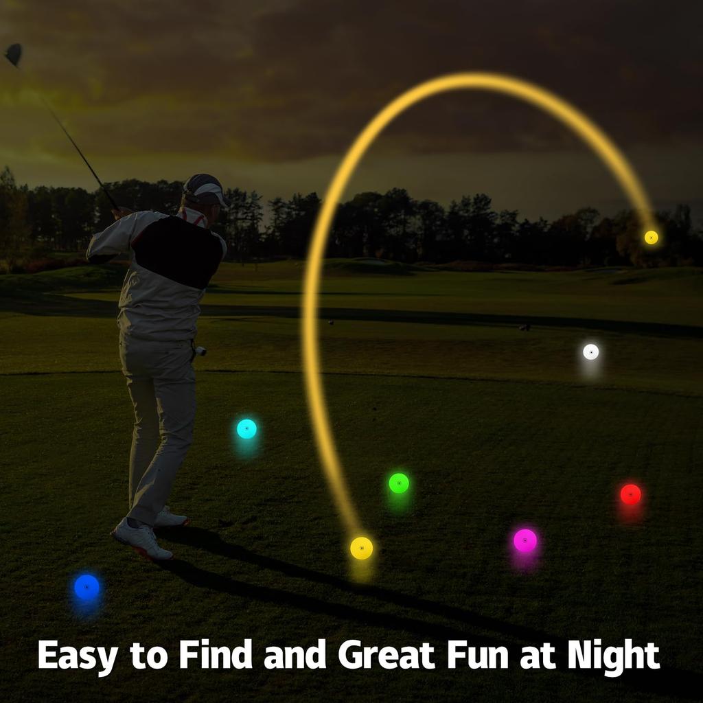 THIODOON Light Up Golf 7 for Night Pack of 6 Balls, Colors, Golf,
