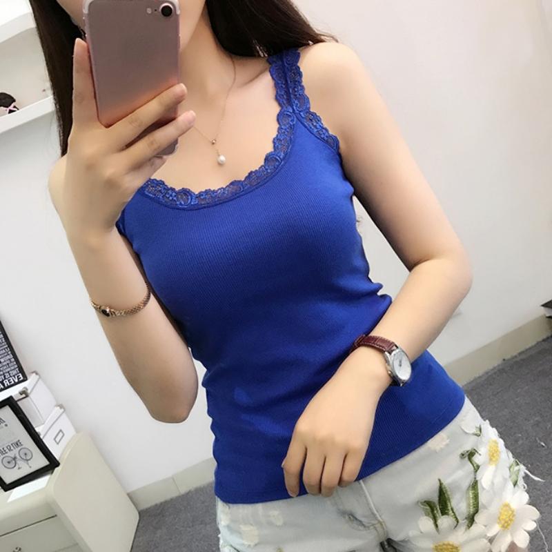 

Літня дівчина, жіноча мереживна майка, бавовняна сорочка-камізол, жіноча сексуальна тонка жилетка, футболка без рукавів ONE SIZE синій