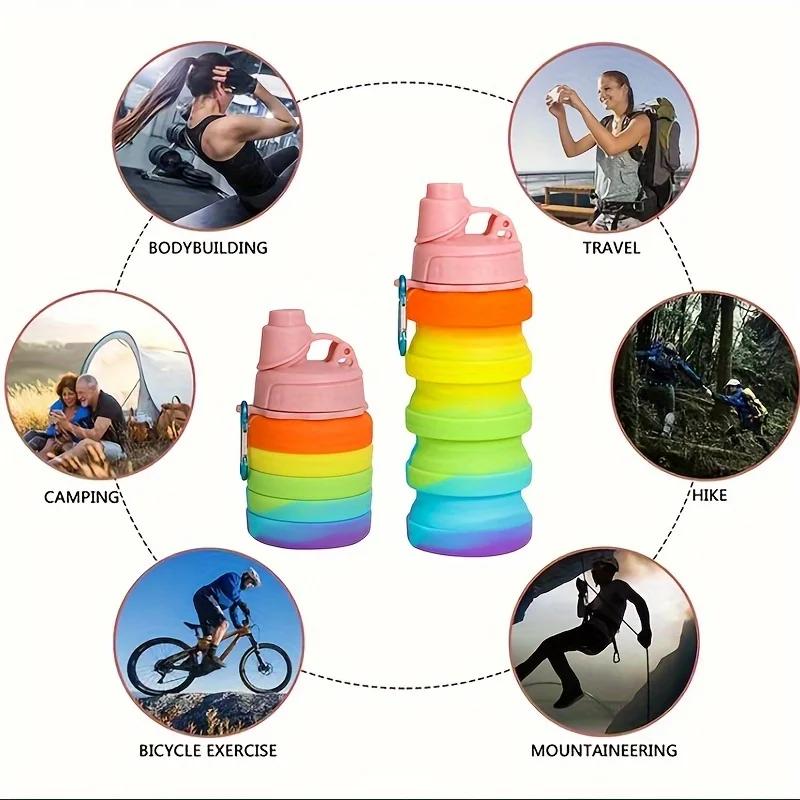 Silicone Foldable Water 420/500ml Bottle for Sports Leakproof Water Bottle with Carabiner Collapsible Cycling Water Bottle