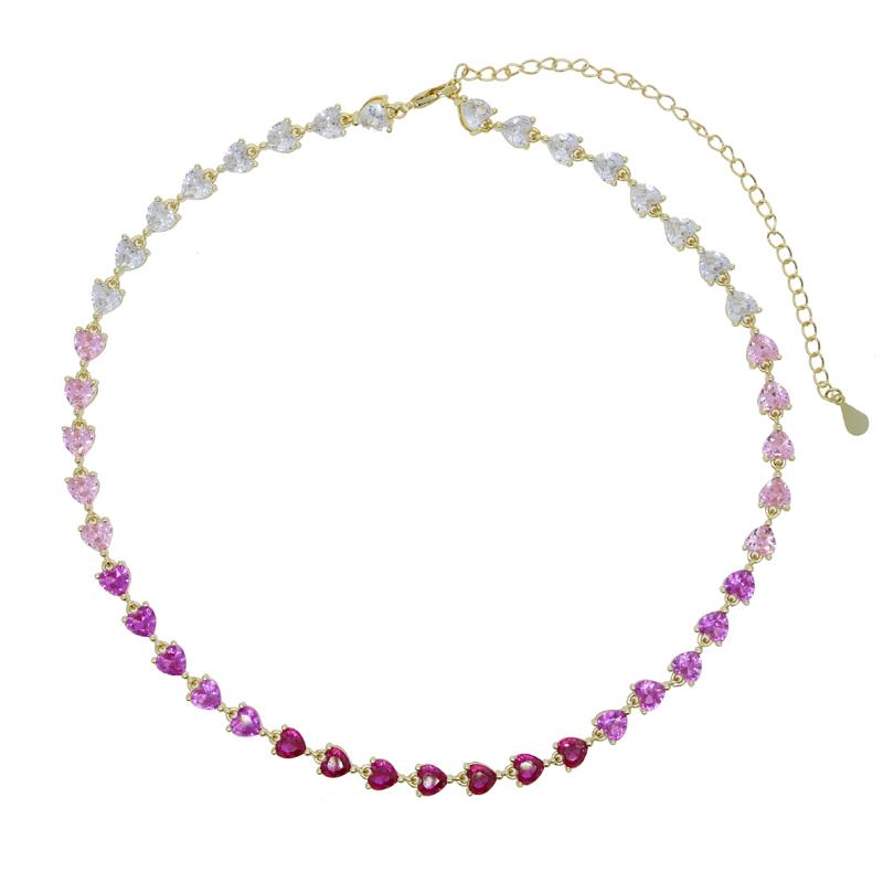 Degrade Gradual White Pink Heart Cubic Zirconia CZ Tennis Chain Necklace Fashion Women Jewelry New 35+10cm