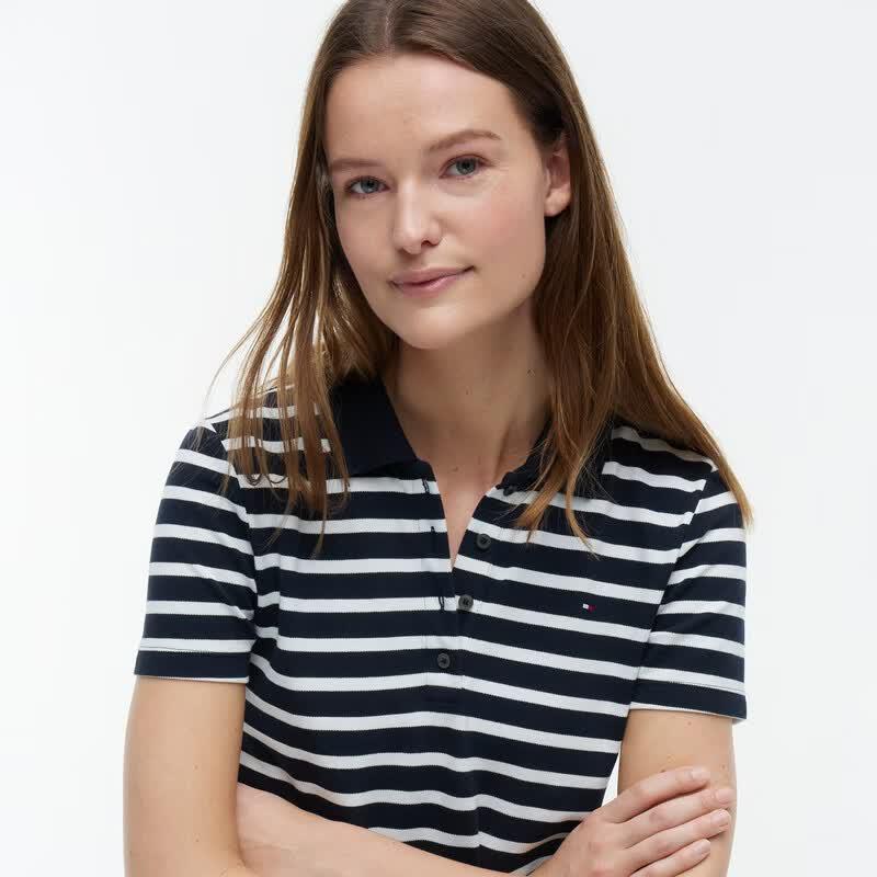 Tommy Hilfiger Women's 1985 Pique Striped Slim Fit Polo Shirt