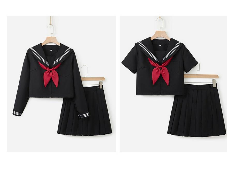 Uniforme JK Trois-Pièces Noir: Costume d'écolière orthodoxe japonais avec jupe courte douce