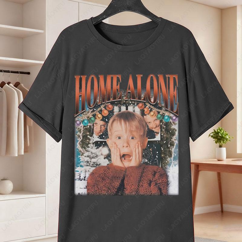 Fun Home Alone TShirt Kevin McCallister Wet Bandits Black Casual Round Neck Tees Nostalgic 90s Film Apparel Women Cotton Tops