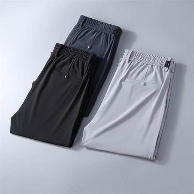 Heren High-End Sneldrogende IJszijde Elastische Taille Rechte Pijp Casual Zakelijke Broek