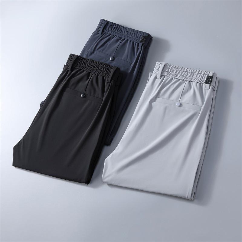Men's High-End Quick-Drying Ice Silk Elastic Waist Straight-Leg Casual Business Pants