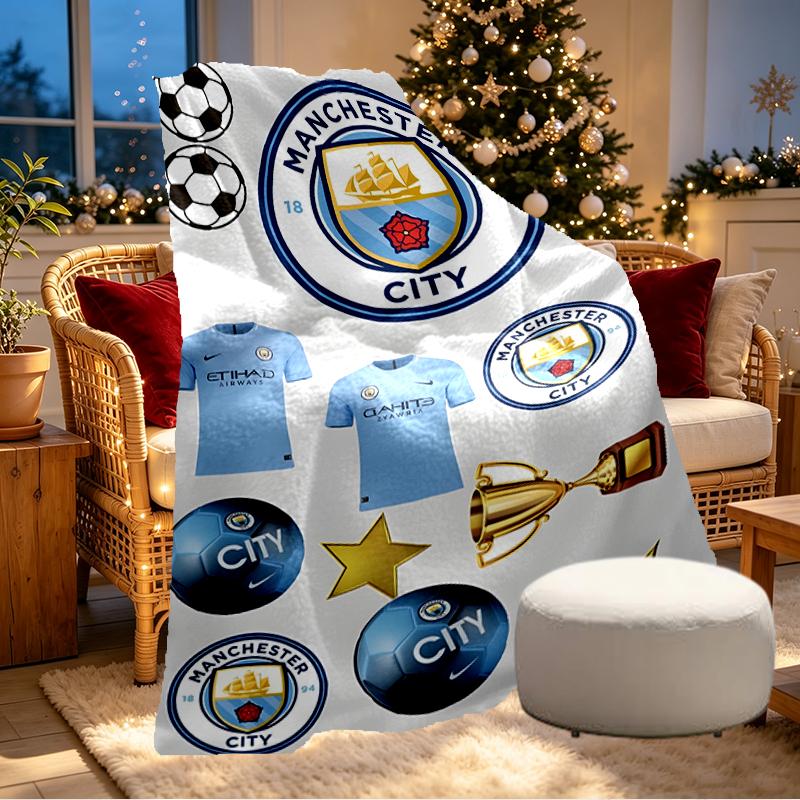 Manchester City FC Print Blanket - Soft & Comfortable, for Bedroom, Travel, Sofa, Home Decoration - Birthday Christmas Gift for Friend