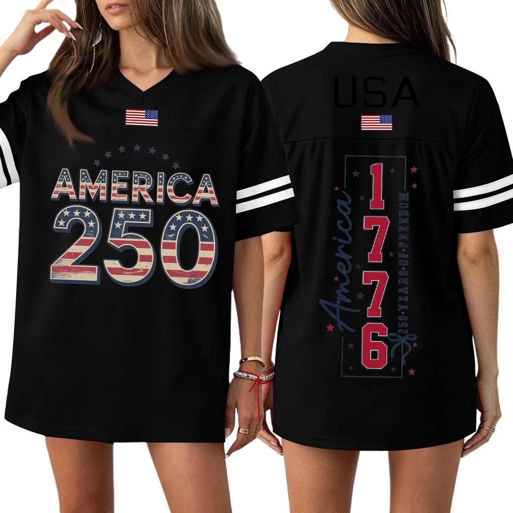 Damen Casual Mode V-Ausschnitt Sport Unabhängigkeitstag Druck Kurzarm Sport T-Shirt Top