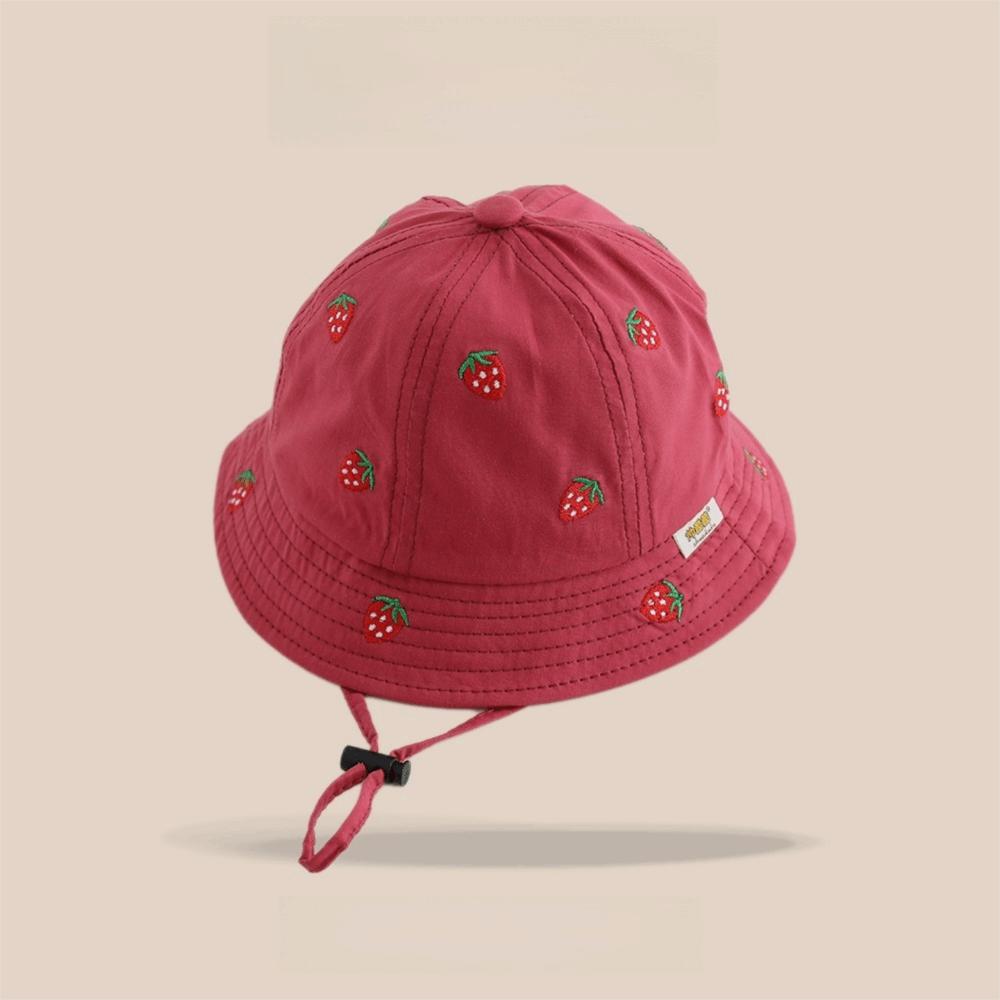 Thin Baby Girls Hat Strawberry Embroidered Bucket Hat Sweet Kids Fisherman Hat  Children