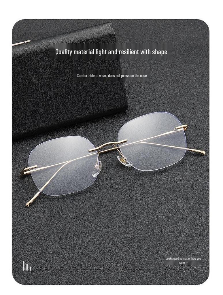 Super Light Metal Polygon Frameless Glasses for Women: Anti-Blue Light, Prescription-Ready Myopia Eyewear