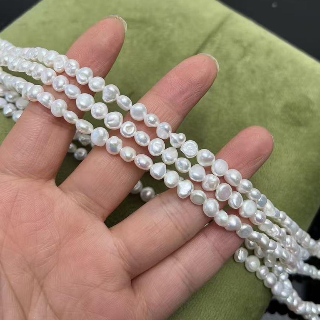 1String, White Natural Shell Mother of Pearl Beads, 5-6mm, Boho Handmade Double-sided Light Beads for Jewelry Making DIY Necklace Accessories 36cm