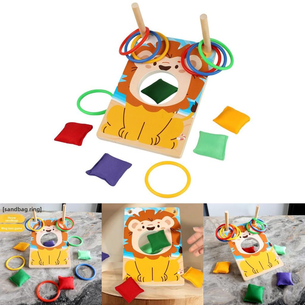 Childrens Lion Fun Bean Bag Toss Ring Game With Wooden Material For Educational Play