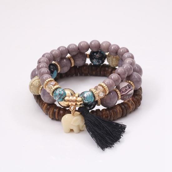 3 pièces gland perles en bois résine combinaison Bracelet cadeau bijoux accessoires