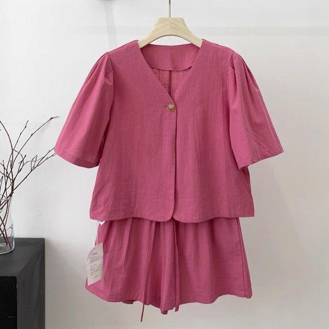 Dopamine French Chic New Chinese Style Summer Suit: Elegant Top & Wide-Leg Shorts, Retro Versatile Two-Piece Set