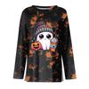 Women's Fashion Long Sleeve Tunic Top with Halloween Print and Side Slits - Round Neck Blouse for Party