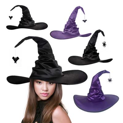 Halloween klobúk Spider Bat Decor Uhlový čarodejnícky klobúk Ruched Veľký okraj Čarodejník Čarodejnica Cosplay Haunted House Kostým na karnevalovú párty