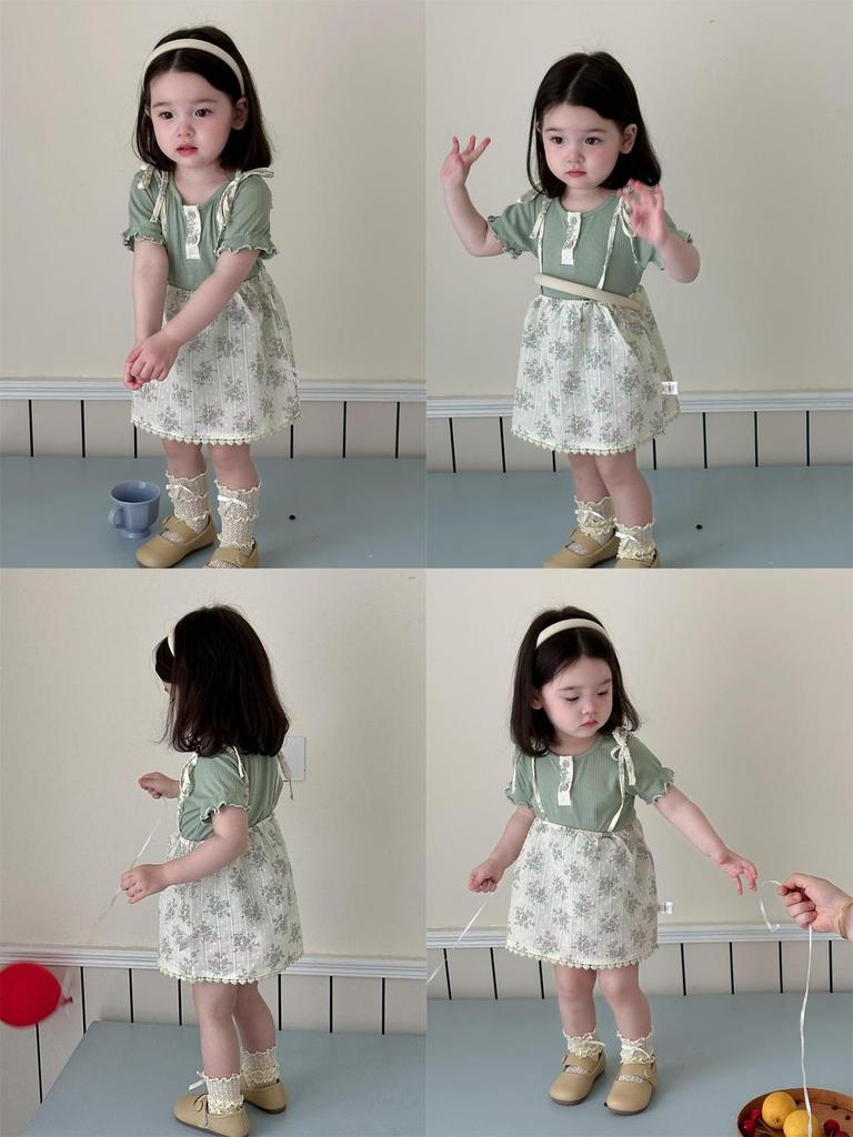 Stylish Korean Toddler Girls Summer Outfit Soft Cotton Short Sleeve T-shirt And Skirt Set