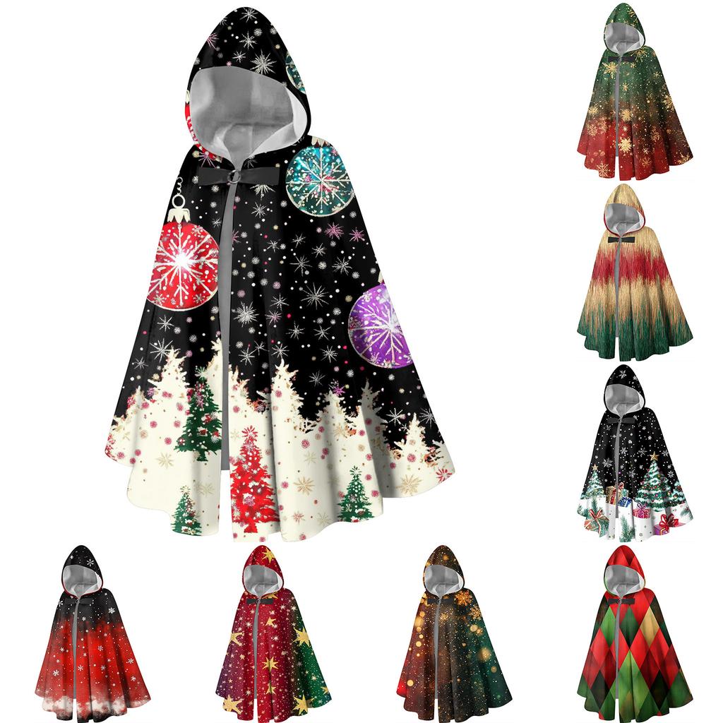 Christmas Print - A Stylish Long Hooded Cape Suitable For Both Men And Women