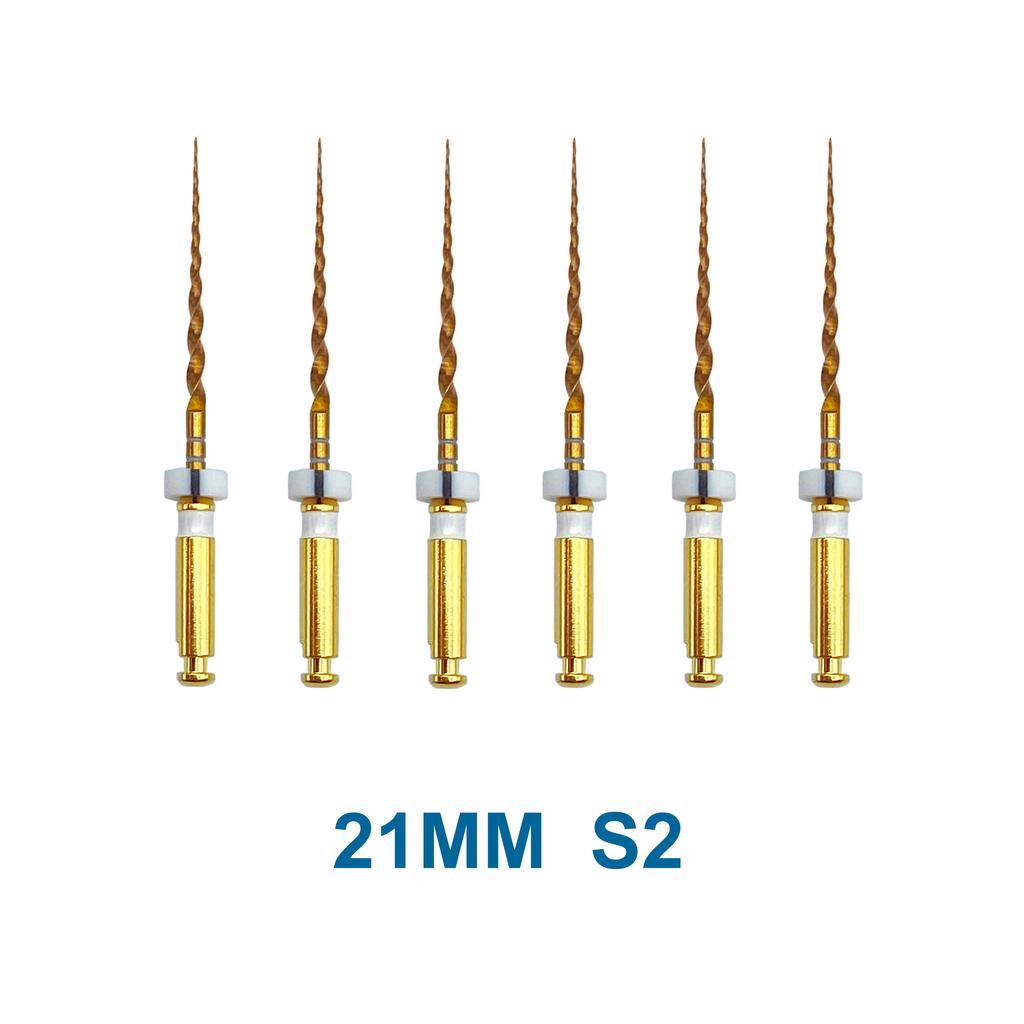 6 Pezzi Lime Endodontiche Dorate 19 21 25mm Flessibili Rotanti Canalare Radice Dentale Nichel Titanio