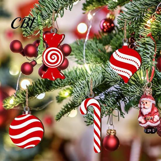 Seasonal Tree Ornament Set 12/24/36 Pcs Wooden Candy Cane Christmas Ornaments, Hanging Lollipop Ball Decor, Double-Sided Indoor Holiday Party Supplies