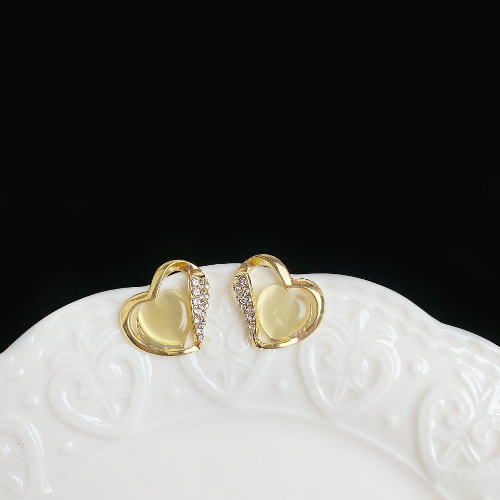 S925 silver needle opal stud earrings femininity geometric love premium earrings ins style Korean earrings collection