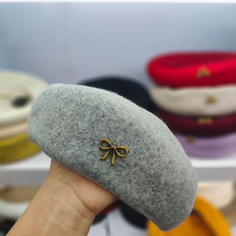 New autumn and winter fashion versatile wool bow beret shows British foreign style retro bud painter hat