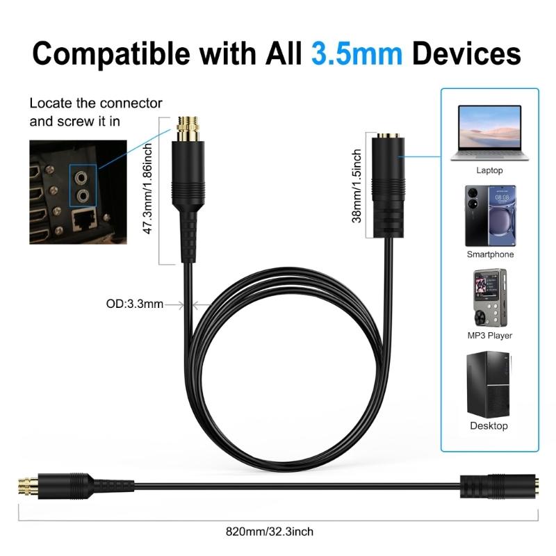 1/8inch Auxiliary Audios Plugs Extension Cable 3.5mm to 3.5mm Mono Male To Female Cable Easy Mount 80cm / 31.5inch Long