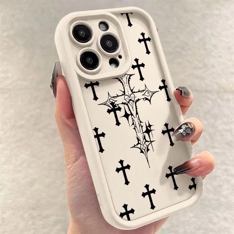 Luxus Schwarz Kreuz Muster Handyhülle für iPhone 15 14 13 12 11 Pro Max Mini XR XS MAX 7 8 Plus SE2022 Stoßfest Weich Funda Hülle