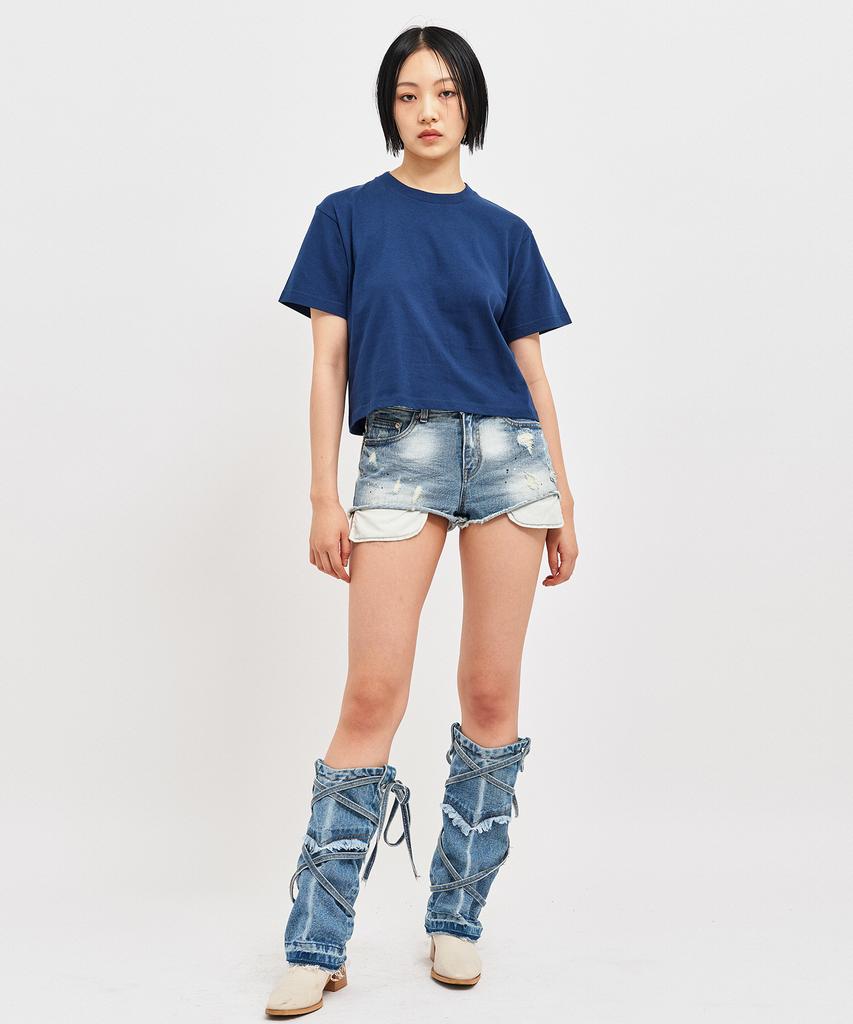 C WEAR BY THE GENIUS Oversized Crop T-Shirt Navy