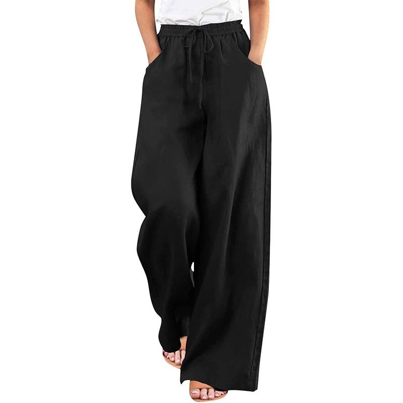 Women's casual wide-leg pants elastic waist lace-up trousers