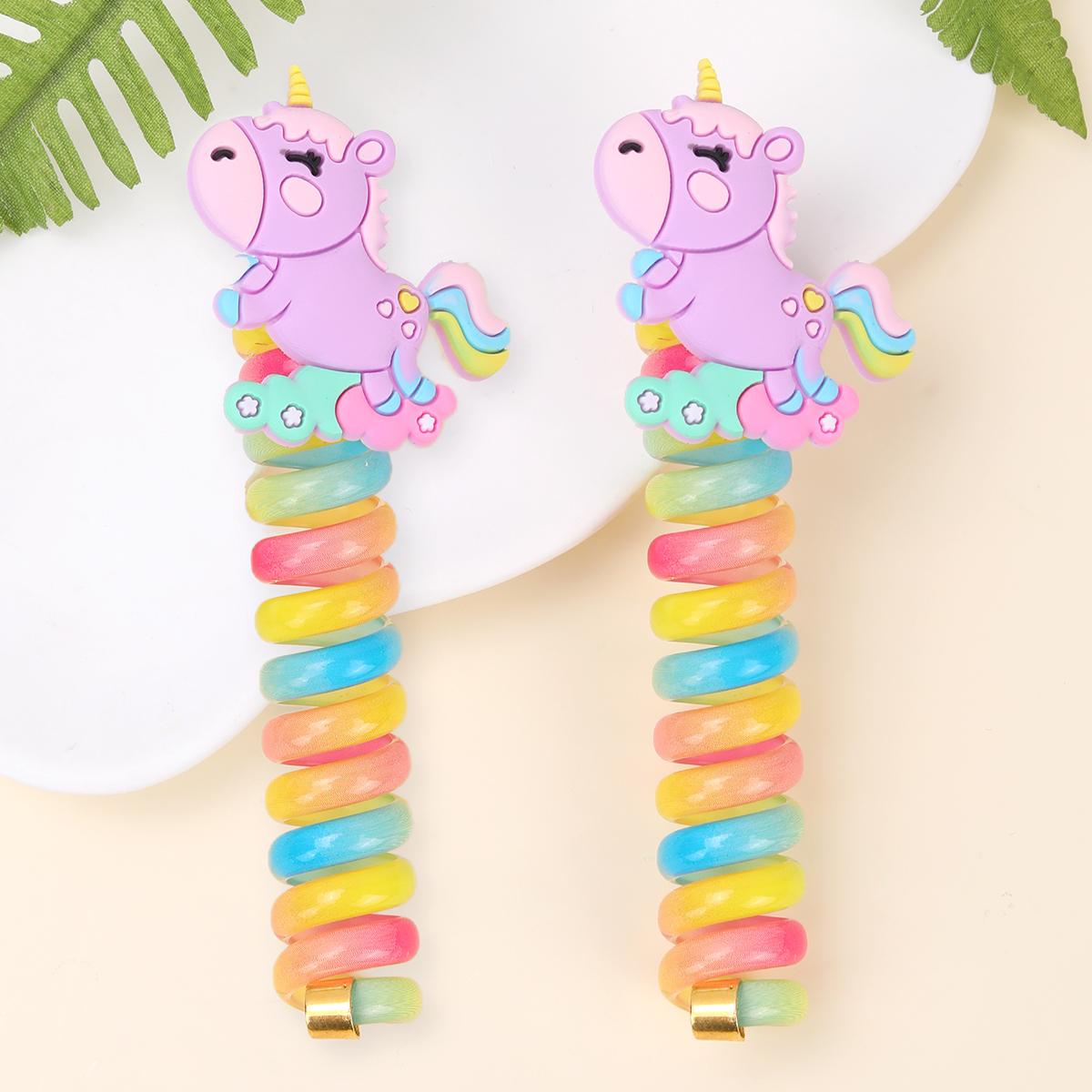 

2pcs Cute Unicorn Spiral Hair Ties for Girls - Resin & Soft Clay Unicorn,Daily Casual Wear Kids Hair Accessoires Headwear