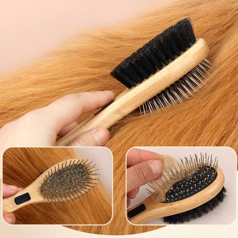Dog Comb Double-sided Dogs Brush Bamboo Dog Grooming Brush Pet Hair Remover Massage Combs for Cat Hair Knot Cleaning Brushes