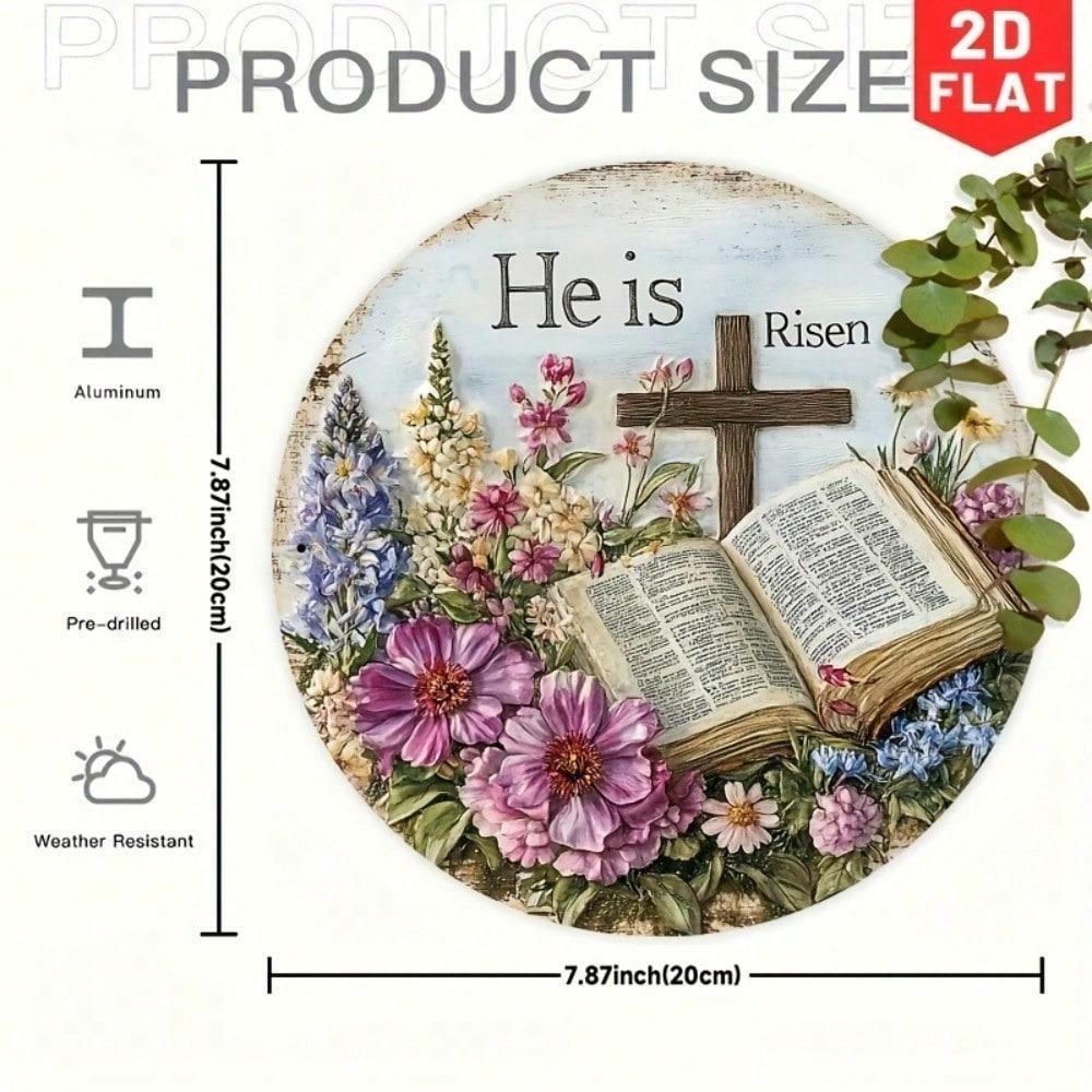 Easter Cross Metal Wall Art with Floral Wreath 8x8 Inch Decor