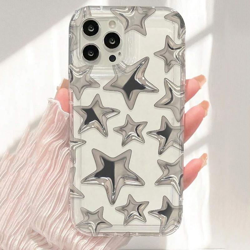 Silver star luxury design Phone case iPhone 15 Pro Max 11 12 13 16 14 Plus Silicone Shockproof Case Lens protector shell