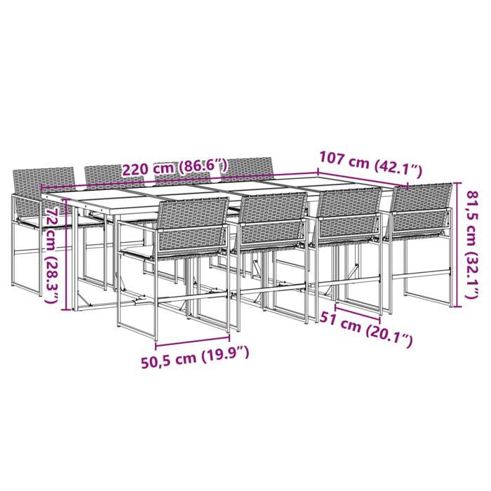 VidaXL Garden Dining Set 9pcs Cushions Black Woven Resin, Outdoor Dining Set, Dining Furniture of 3295060