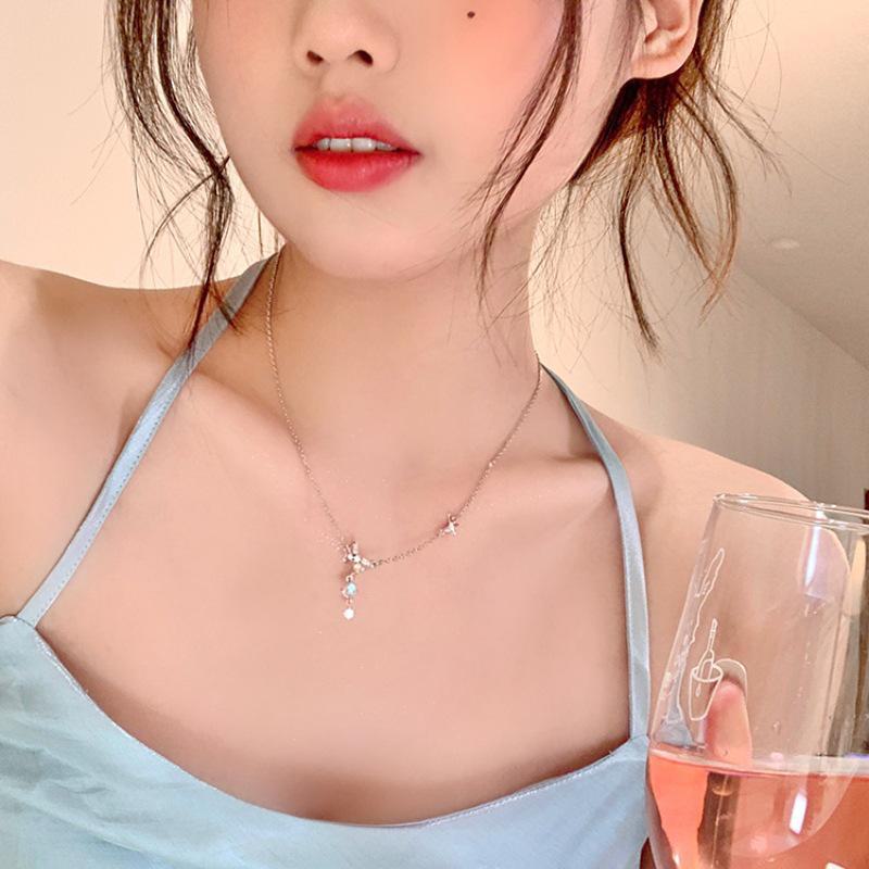 Colier de lux din Coreea de Sud, cu diamante și piatră de lună, cu fluture, pentru femei