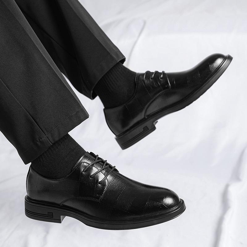 3283 Leather Shoes Men's Wedding Groom Shoes Spring New Models First-layer Cowhide Lace-up Low-heeled Shopping Mall Dress Shoes