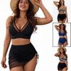 Women S Sexy Plus Size Solid Color Mesh Skirt Three Piece Bikini Swimsuit