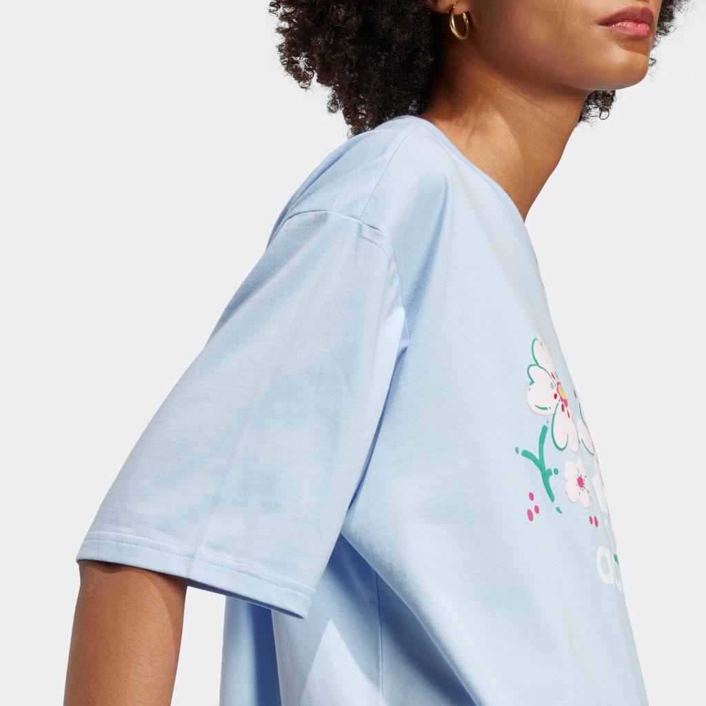 Adidas Originals Trefoil Oversized T-Shirt With Logo Pattern Women Tops Light-Pink Blue IP3750