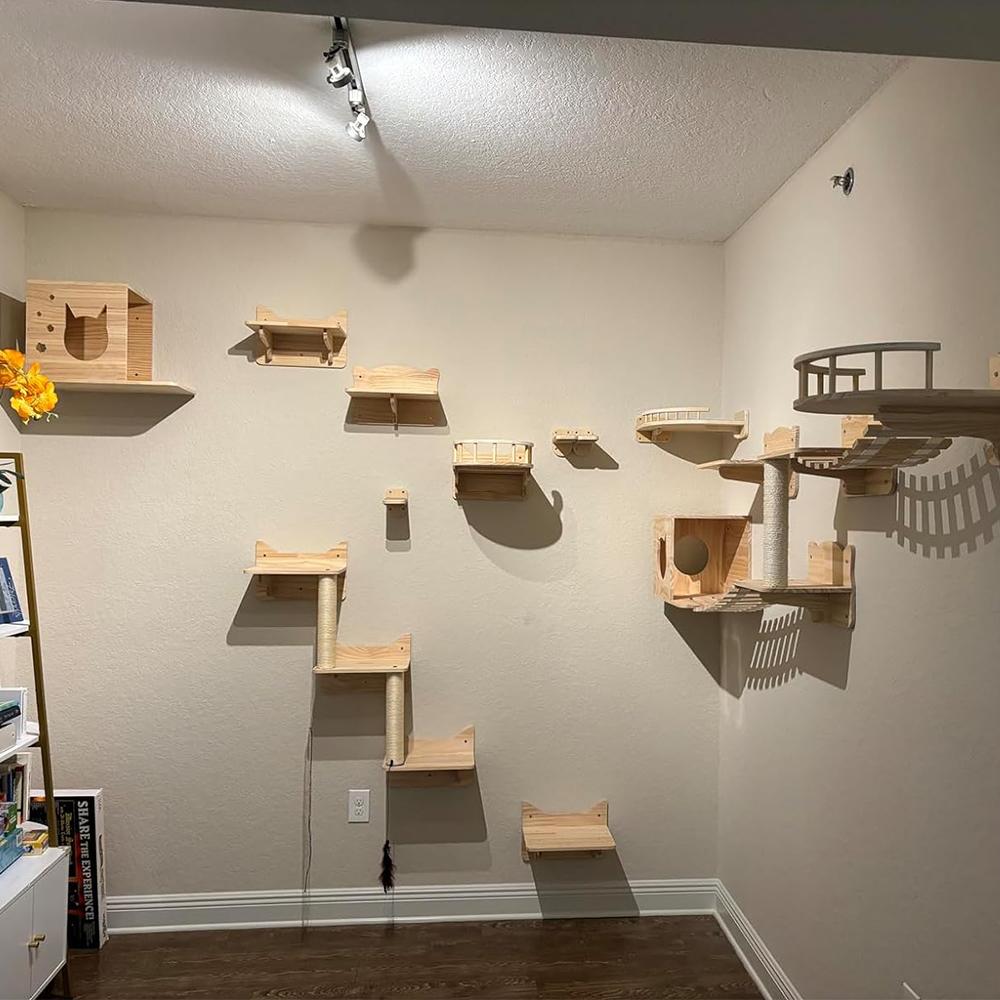 Wall Mounted Cat Climbing Shelf Four Step Cat Stairway for Climbing Sleeping Playing Lounging Perching Cat Furniture