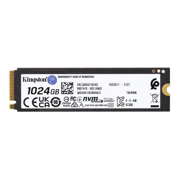 Kingston - ssd interne - kc3000 - 1024go - m.2 nvme (skc3000s/1024g)